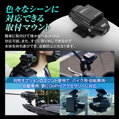 マウント次第でどこにでも取り付け可能